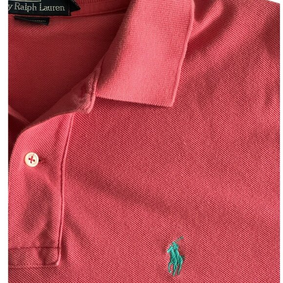 Polo Ralph Lauren Men's Medium Polo Shirt Pink Coral Short Sleeve Cotton Classic - Picture 5 of 9